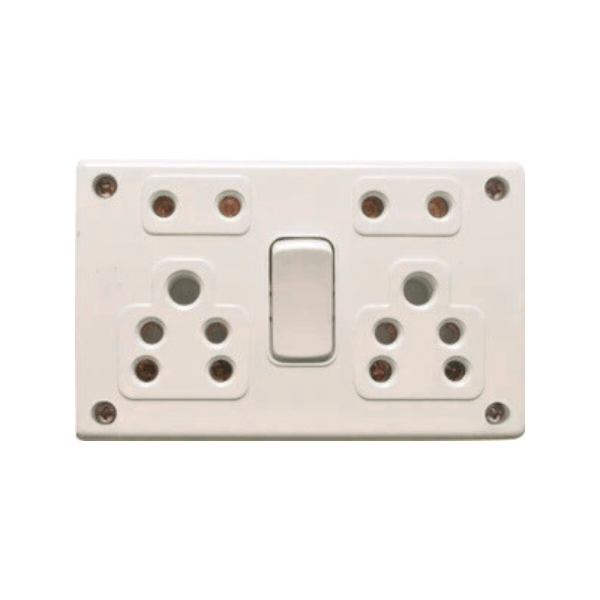 5AMP Combined 2 Way (2 5AMP Skt , 2 2 Pin Skt, 1 Switch)